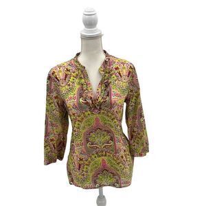 Talbots Top Blouse 100% Cotton Floral Boho